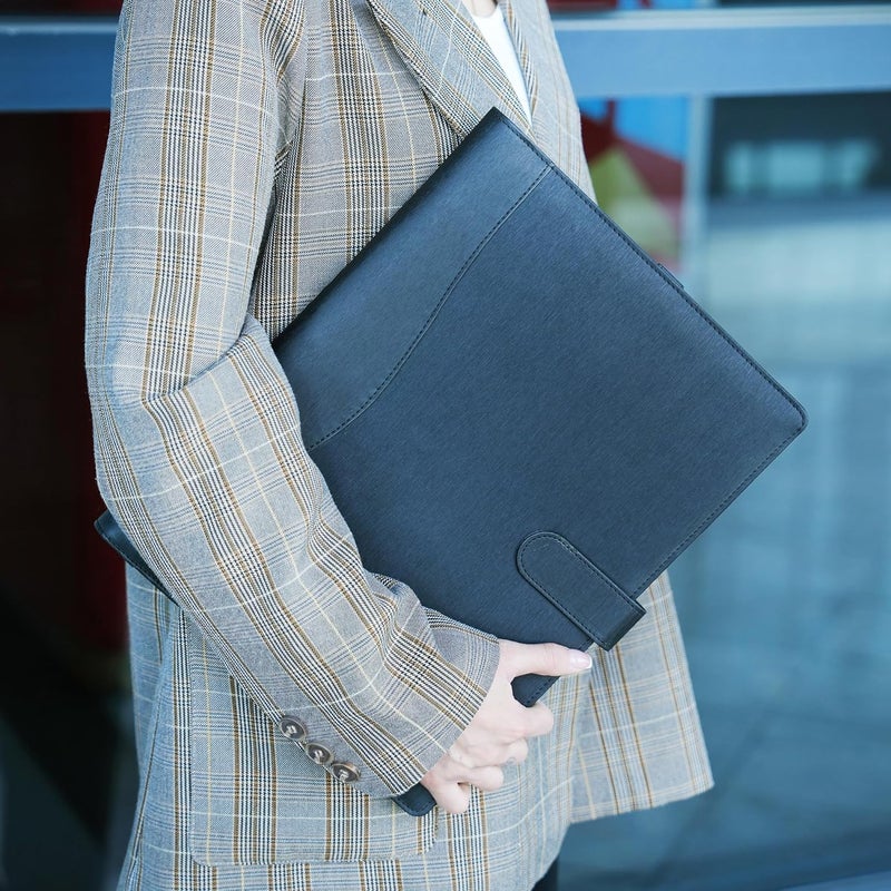 WONDERPOOL A4 PU Leather Portfolio Holder Ring File Document Case with Removable Binder Clipboard, Multi Pocket and Legal Pad for Business Organizer Interview and Meeting (Gray) - Image 2